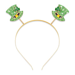 HEIDKRUEGER St. Patricks Day Headband Green Glitter Happy St.Pats letter headband Costumes Hair Hoops Boppers Tiara Letter for Party Decorations (Shamrock Clover Top Hat)