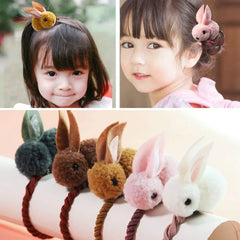 Aysekone 5 Pack Stuffed Rabbit Style Hair Bands Hair Scrunchies Hair Elastics Ties Ropes Felt Plush Bunny Ponytail Holders