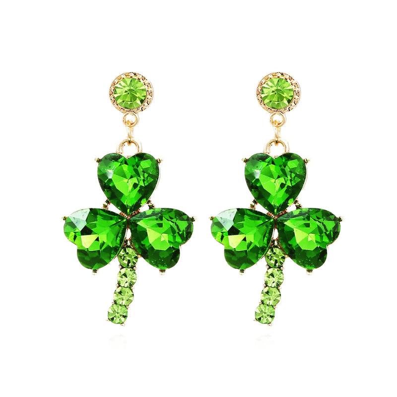 Shamrock Crystal Dangle Earrings for Women St. Patricks Day Rhinestone Earrings Irish Clover Cluster Crystal Drop Dangle Earrings Shamrock Earrings for Teen Irish Festival (green grass)