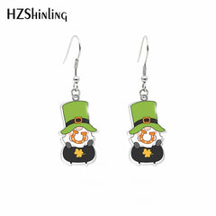 New Cartoon Gnomes st Patrick-day Acrylic Hook Earrings Dangle Drop Earrings Resin Epoxy Jewelry for Women