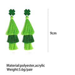 Three-Layer Tassel Long Dangle Earrings Set Jewelry Accessories  Green St. Patrick’s Day Cotton Tassels Earring Set - 4Pair/Set