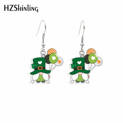 New Cartoon Gnomes st Patrick-day Acrylic Hook Earrings Dangle Drop Earrings Resin Epoxy Jewelry for Women