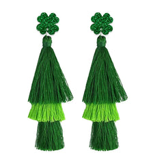 Three-Layer Tassel Long Dangle Earrings Set Jewelry Accessories  Green St. Patrick’s Day Cotton Tassels Earring Set - 4Pair/Set