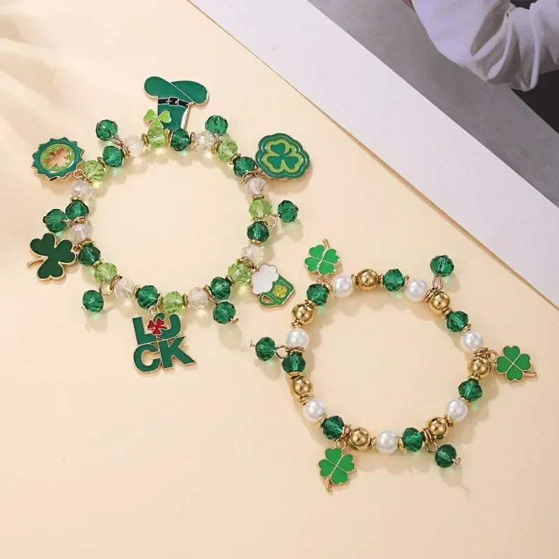 Three Leaf Clover Lucky Charm Crystal Bracelet for Women Girl Friendship Wish Bracelet for St. Patrick’s Day Party Favor Jewelry