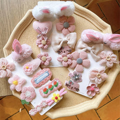 9Pcs/Set Cartoon Bunny Flower Baby Hair Clips Cute Plush Rabbit Hairpin Toddler Girls Barrettes Headwear Kids Hair Accessories