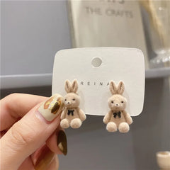 Cute Flocking Plush Little Bunny Animal Stud Earrings for Women Girls Fashion Birthday Party Jewelry Kawaii Accessories Gifts