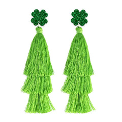 Three-Layer Tassel Long Dangle Earrings Set Jewelry Accessories  Green St. Patrick’s Day Cotton Tassels Earring Set - 4Pair/Set