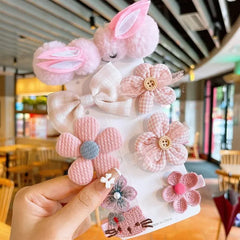 9Pcs/Set Cartoon Bunny Flower Baby Hair Clips Cute Plush Rabbit Hairpin Toddler Girls Barrettes Headwear Kids Hair Accessories