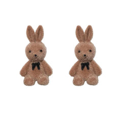 Cute Flocking Plush Little Bunny Animal Stud Earrings for Women Girls Fashion Birthday Party Jewelry Kawaii Accessories Gifts