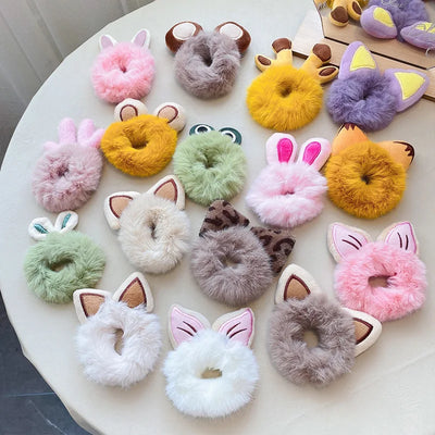 1PCS New Cute Hair Accessories Fake Fur Hair Rope Bear Scrunchies Women Girls Elastic Hair Rubber Bands Gum Kids Ponytail Holder