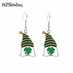 New Cartoon Gnomes st Patrick-day Acrylic Hook Earrings Dangle Drop Earrings Resin Epoxy Jewelry for Women