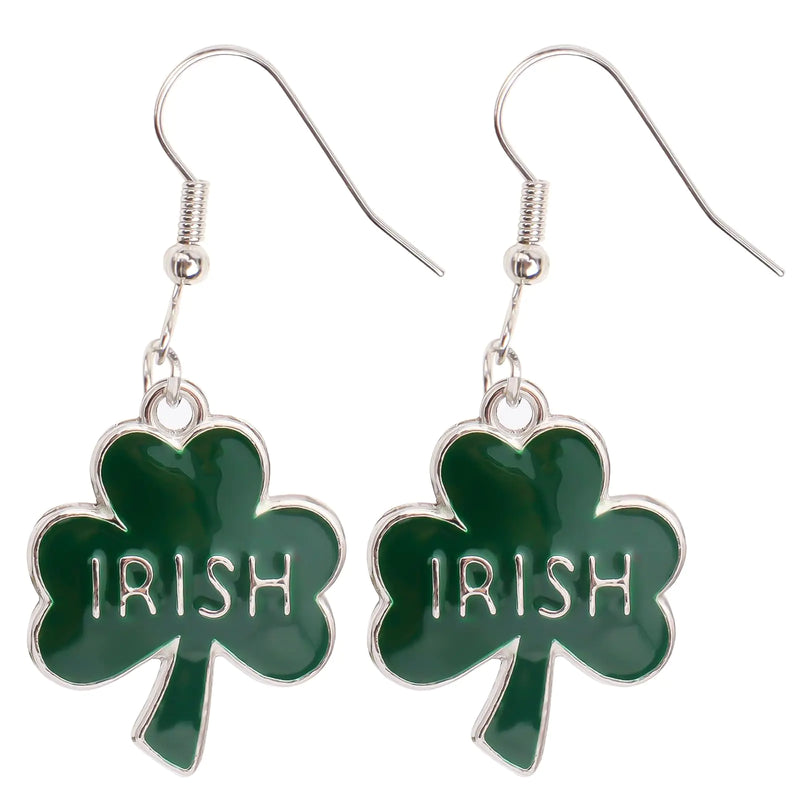 St Patricks Day Earrings Green Shamrock Dangle Earrings for Women St. Patricks Day Accessories Good Luck Hoop Earrings (Silver-1)