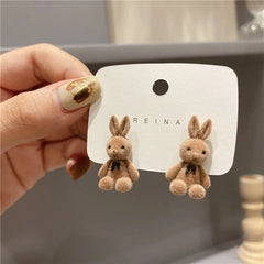 Cute Flocking Plush Little Bunny Animal Stud Earrings for Women Girls Fashion Birthday Party Jewelry Kawaii Accessories Gifts