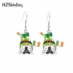 New Cartoon Gnomes st Patrick-day Acrylic Hook Earrings Dangle Drop Earrings Resin Epoxy Jewelry for Women