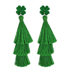 Three-Layer Tassel Long Dangle Earrings Set Jewelry Accessories  Green St. Patrick’s Day Cotton Tassels Earring Set - 4Pair/Set