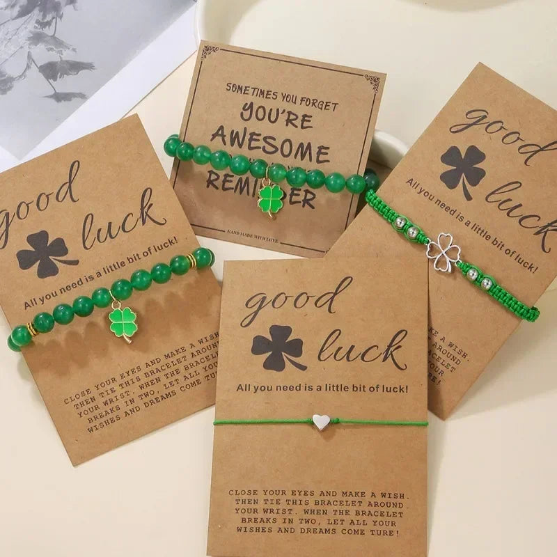 Four Leaf Clover Lucky Charm Bracelet for Women Good Luck Friendship Wish Bracelet for St. Patrick’s Day Party Favor Jewelry