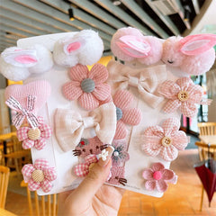 9Pcs/Set Cartoon Bunny Flower Baby Hair Clips Cute Plush Rabbit Hairpin Toddler Girls Barrettes Headwear Kids Hair Accessories