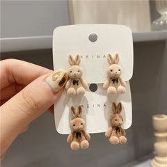 Cute Flocking Plush Little Bunny Animal Stud Earrings for Women Girls Fashion Birthday Party Jewelry Kawaii Accessories Gifts