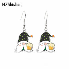 New Cartoon Gnomes st Patrick-day Acrylic Hook Earrings Dangle Drop Earrings Resin Epoxy Jewelry for Women