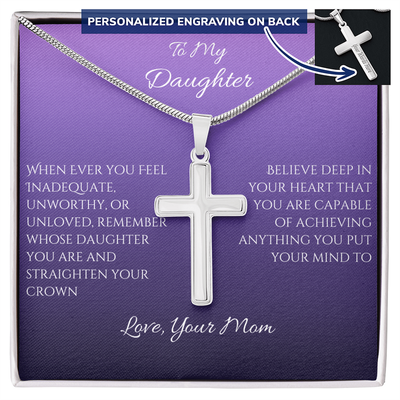 Engraved Stainless Steel Cross Necklace