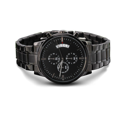 Black Chronograph Watch with Engraving