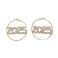 1 Pair 2025 Ring Earrings Fashion Full Rhinestone Digital Earrings Copper Material New Year Party Jewelry Accessories