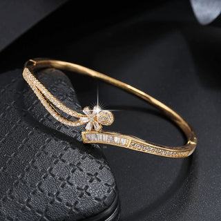 18K Gold Plated Zircon Inlaid Hollow Cross Bracelet Holiday Style...