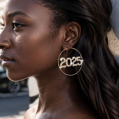 1 Pair 2025 Ring Earrings Fashion Full Rhinestone Digital Earrings Copper Material New Year Party Jewelry Accessories