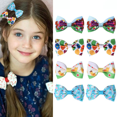 CIVFCRT 8 Pcs Easter Hair Bows Baby Toddler Girls Ribbon Alligator Clips Cute Hair Accessories Easter Bunny Eggs Flower Easter Holiday Party for Toddlers Girls Kids Hair Decoration(Style-1)