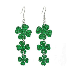 St Patricks Day Drop Dangle Earrings Acrylic Irish Glitter Shamrock Lucky Green Clover for Women Holiday Jewelry-A